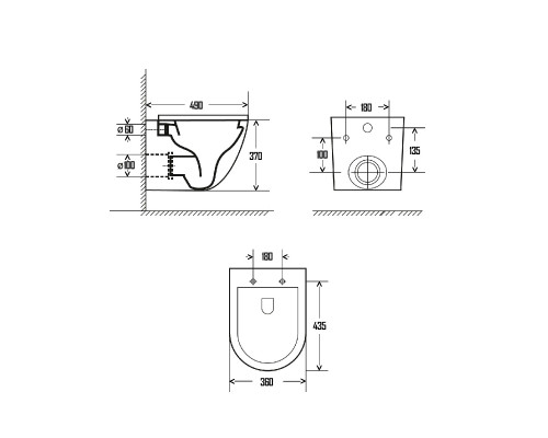 AQM2002 Унитаз подвесной с сиденьем SoftClose, технология смыва Rimless, скрытый крепеж. 490x370x360 AQUAme