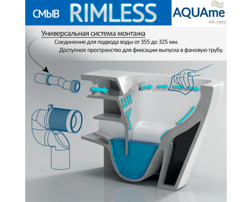 AQM2002 Унитаз подвесной с сиденьем SoftClose, технология смыва Rimless, скрытый крепеж. 490x370x360 AQUAme