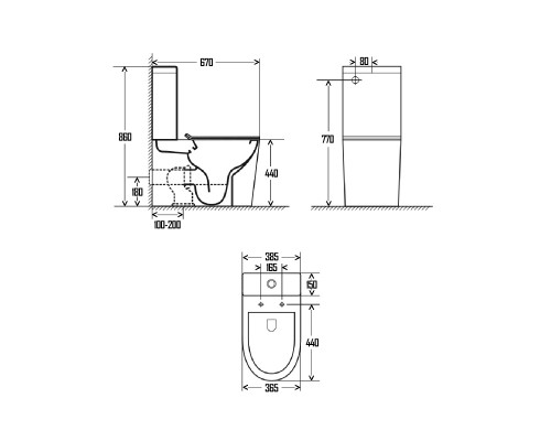 AQM1001 Унитаз напольный Rimless c сиденьем SoftClose, горизонтальный выпуск. 670x360x445мм AQUAme