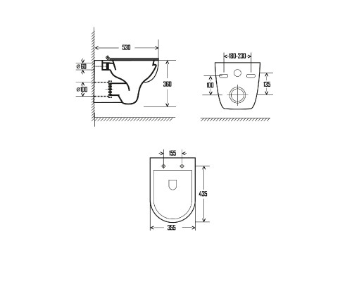 AQM2008 Унитаз подвесной с сиденьем SoftClose, технология смыва Rimless. 530x355x360 AQUAme