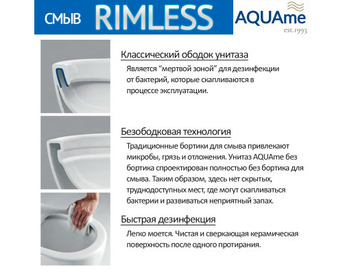 AQM1001 Унитаз напольный Rimless c сиденьем SoftClose, горизонтальный выпуск. 670x360x445мм AQUAme