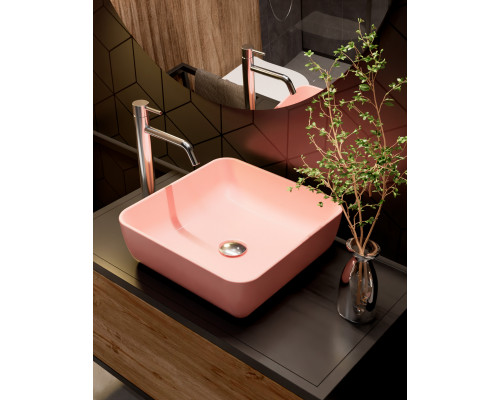 AQM5011 Раковина накладная квадратная, цвет розовый матовый. 390x390x130 AQUAme