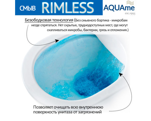 AQM2004 Унитаз подвесной с сиденьем SoftClose, технология смыва Rimless, скрытый крепеж. 490x340x350 AQUAme