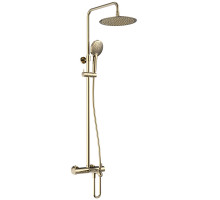 AQM8008GG Душ. сист. с терм. и изливом, Ø250, лейка 3 реж, высота 1100-1500мм, Glossy gold AQUAme