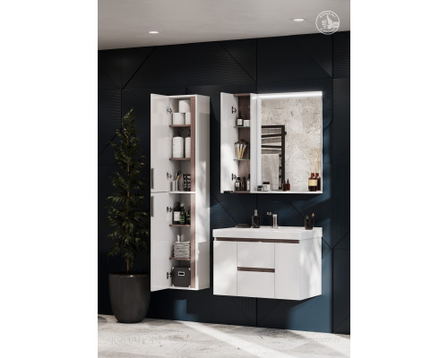 Зеркальный шкаф Aquaton Рене 80 белый, грецкий орех 1A222502NRC80