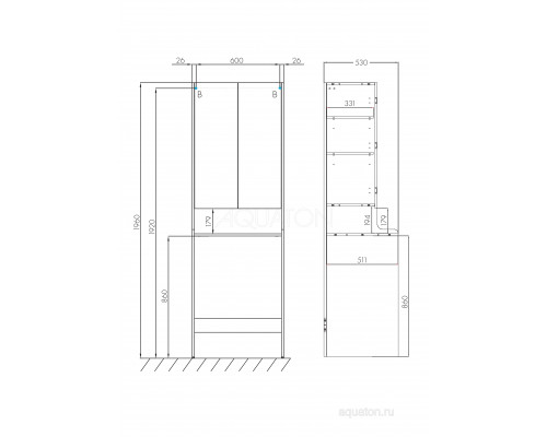 Шкаф - колонна Aquaton Лондри белый, для стиральной машины 1A260503LH010