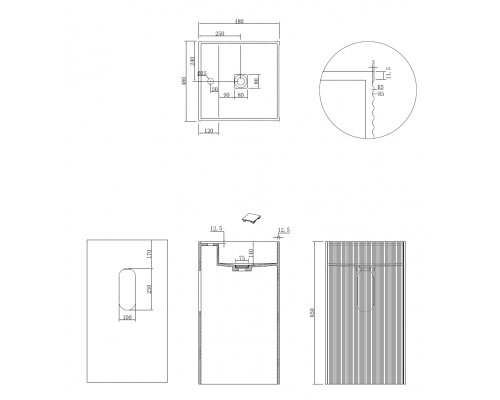 Раковина напольная рифленая с трех сторон Cube Corian 480*480*850 Matt White