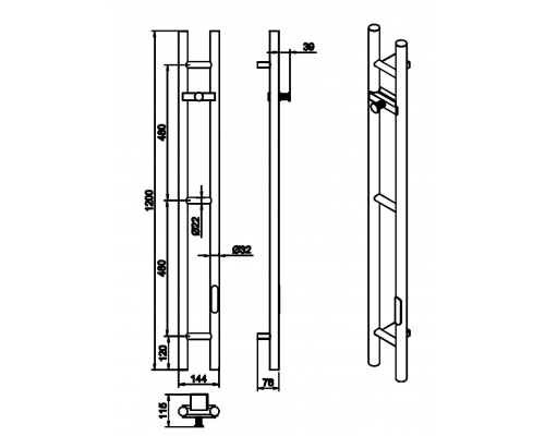 Полотенцесушитель электрический 2-трубы круглый BLACK