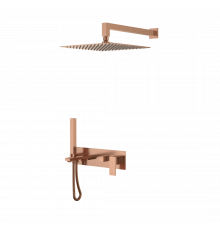 Смеситель встроенный + верхний+ ручной душ Qubic Brushed Bronze с изливом