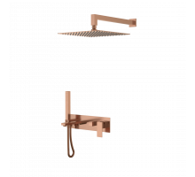 Смеситель встроенный + верхний+ ручной душ Qubic Copper Brushed с изливом