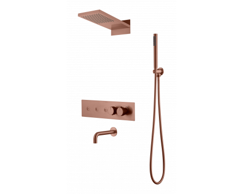 Встроенная душевая система FUSION с термостатом, трехпозиционная Copper Brushed с изливом