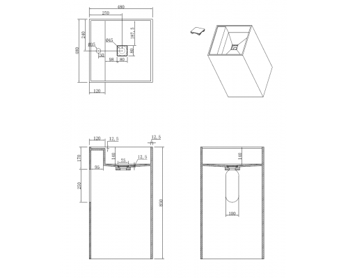 Раковина напольная Cube Corian 480*480*850 Nero Marquina