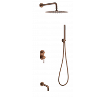 Смеситель встроенный + верхний+ ручной душ Uno. Brushed Bronze с изливом
