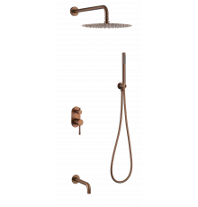 Смеситель встроенный + верхний+ ручной душ Uno. Brushed Bronze с изливом
