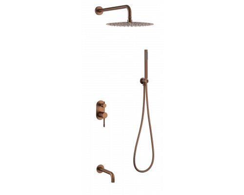 Смеситель встроенный + верхний+ ручной душ Uno. Brushed Bronze с изливом