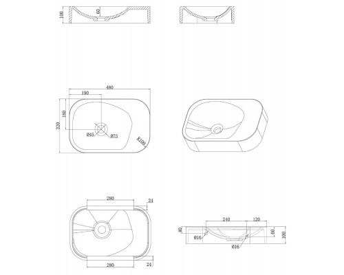 Раковина накладная COLIBRI Corian 480*320*100 Matt White
