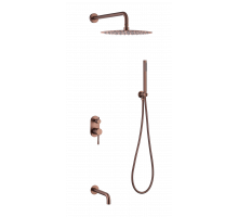 Смеситель встроенный + верхний+ ручной душ Uno. Copper Brushed с изливом