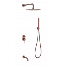 Смеситель встроенный + верхний+ ручной душ Uno. Copper Brushed с изливом