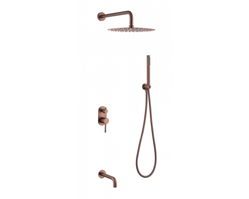 Смеситель встроенный + верхний+ ручной душ Uno. Copper Brushed с изливом