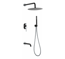 Смеситель встроенный + верхний+ ручной душ, Uno. Black Chrome Boheme