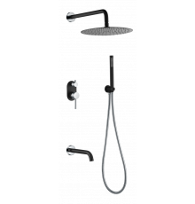 Смеситель встроенный + верхний+ ручной душ, Uno. Black Chrome Boheme