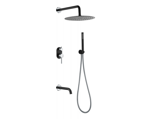 Смеситель встроенный + верхний+ ручной душ, Uno. Black Chrome Boheme
