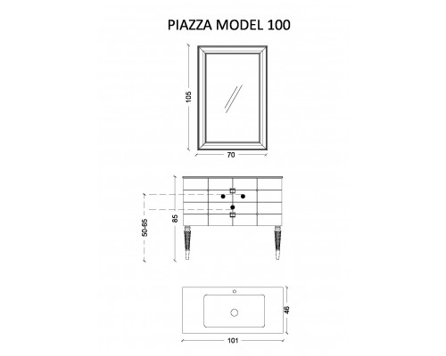Тумба Piazza 100 черная + Хром_Комплект Armadi Art