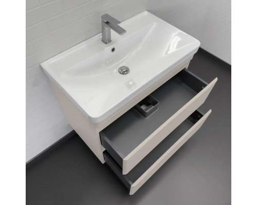 Тумба-умывальник подвесная Comforty Енисей-80П2 серый шелк c раковиной 4480