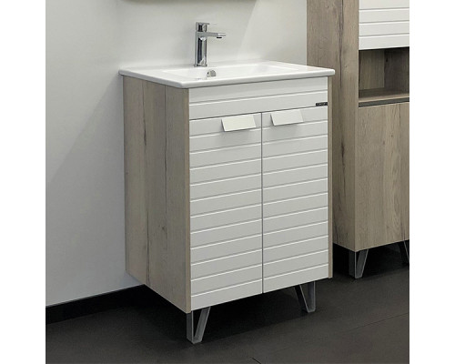 Тумба-умывальник Comforty Клеон 60Н белый/дуб дымчатый с раковиной Quadro 60