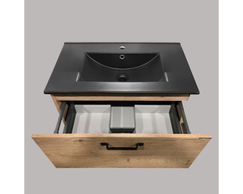 Тумба-умывальник "Бредфорд-75" дуб темный с раковиной Comforty 75E черная матовая Comforty