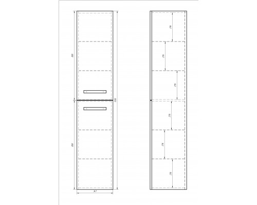 Пенал ALMI, 35 см, подвесной/напольный, универсальный, 2 дверцы, 4 стеклянные полки, белый глянец Dreja