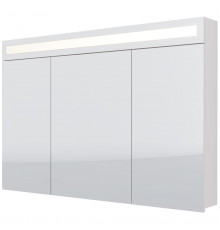 Шкаф зеркальный UNI, 120 см, 3 дверцы, 6 стеклянных полок, с LED-подсветкой и выключателем, белый Dreja