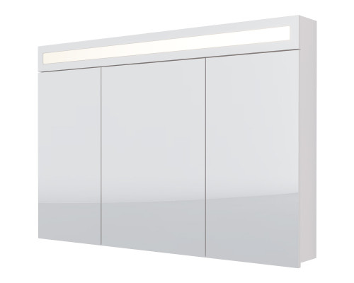 Шкаф зеркальный UNI, 120 см, 3 дверцы, 6 стеклянных полок, с LED-подсветкой и выключателем, белый Dreja