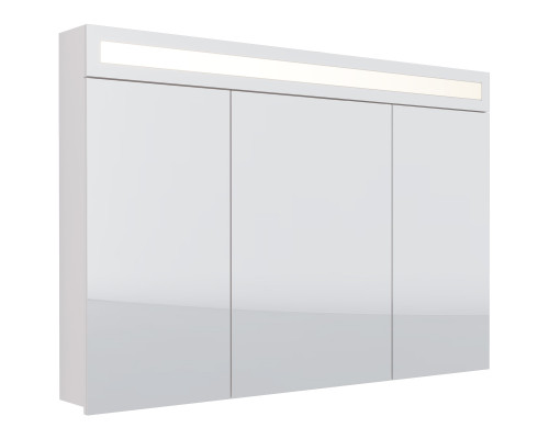 Шкаф зеркальный UNI, 120 см, 3 дверцы, 6 стеклянных полок, с LED-подсветкой и выключателем, белый Dreja