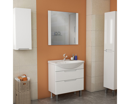 Тумба LAGUNA PLUS, 75 см, подвесная/напольная, 2 ящика, с опорами, белый глянец Dreja