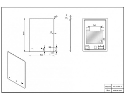 Зеркало ESBANO ES-2073 HDS 60x80