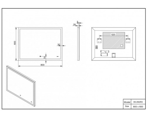 Зеркало ESBANO ES-2542 RD 80x60