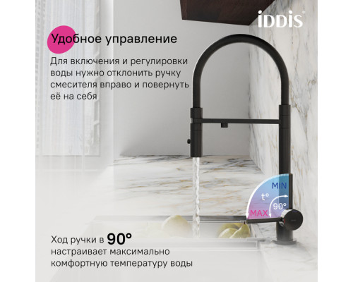 Смеситель для кухни с фильтром и гибким изливом, черный матовый, Эйс (Ace), IDDIS, ACEBLFFi05