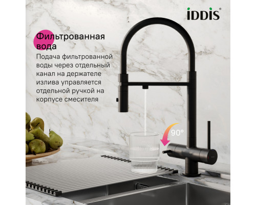 Смеситель для кухни с фильтром и гибким изливом, черный матовый, Эйс (Ace), IDDIS, ACEBLFFi05