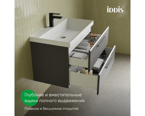 Тумба с умывальником, подвесная, 80 см, серый, Слайд Икс (Slide X), IDDIS, SLX80G0i95K подходит умыв. 4518000i28
