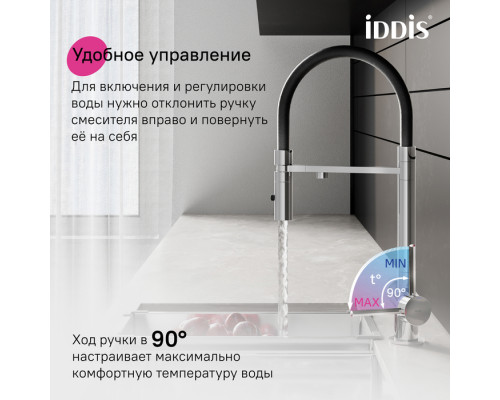 Смеситель для кухни с фильтром и гибким изливом, сатин, Эйс (Ace), IDDIS, ACEBNFFi05