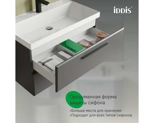 Тумба с умывальником, подвесная, 80 см, серый, Слайд Икс (Slide X), IDDIS, SLX80G0i95K подходит умыв. 4518000i28