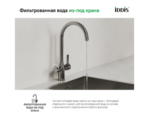 Смеситель для кухни с каналом для фильтрованной воды, Пьюр (Pure), IDDIS, PURBNFJi05
