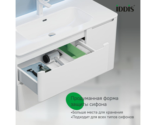 Тумба с умывальником, подвесная, 100 см, белая, Эдифис (Edifice), IDDIS, EDI10W1i95K