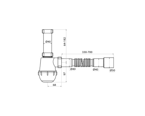 Сифон бутылочный, 1.1/2x40мм, с гофротрубой 40/50мм, IDDIS, 900A0G0010VD