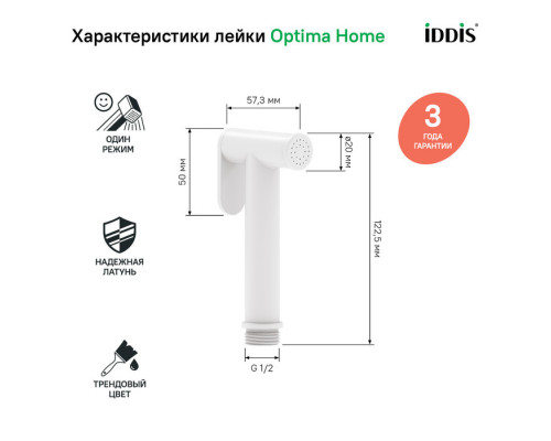 Гигиеническая лейка, белая матовая, латунь, IDDIS, 020WB0Gi20