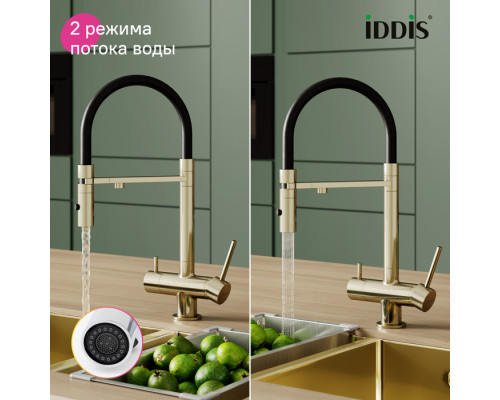 Смеситель для кухни с фильтром и гибким изливом, матовое золото, Эйс (Ace), IDDIS, ACEMGFFi05