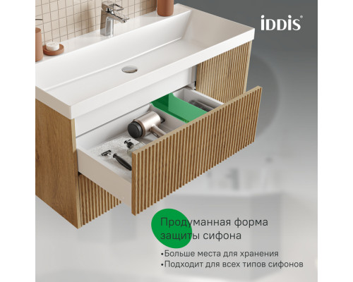 Тумба с умывальником подвесная, 100 см, светлый дуб, Билд (Bild) 2.0, IDDIS, BIL10V1i95K подходит умыв. 4511000i28