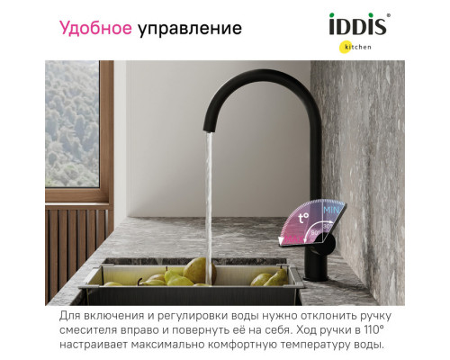 Смеситель для кухни с каналом для фильтрованной воды, черный матовый, Пьюр (Pure), IDDIS, PURBLFJi05