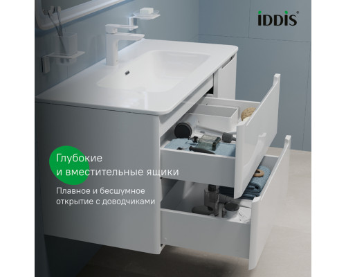 Тумба с умывальником, подвесная, 100 см, белая, Эдифис (Edifice), IDDIS, EDI10W1i95K